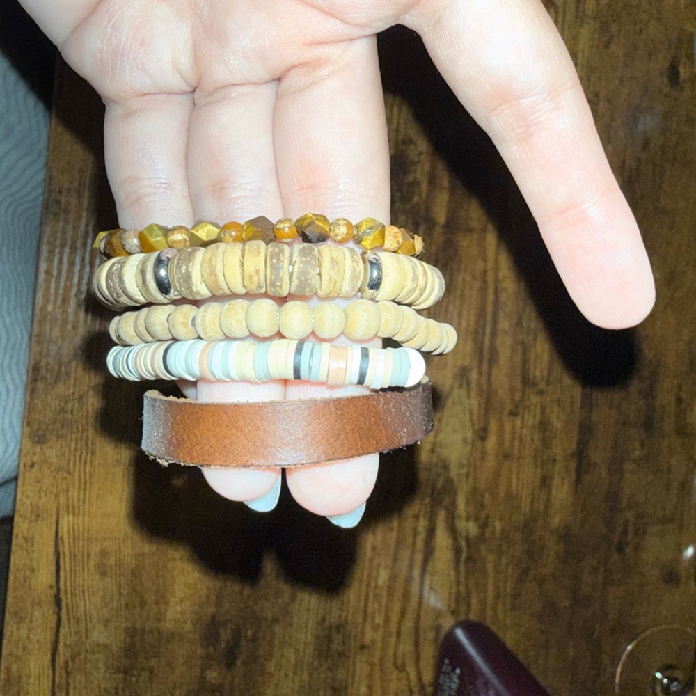 Brown and Tan Beaded Bracelets Set